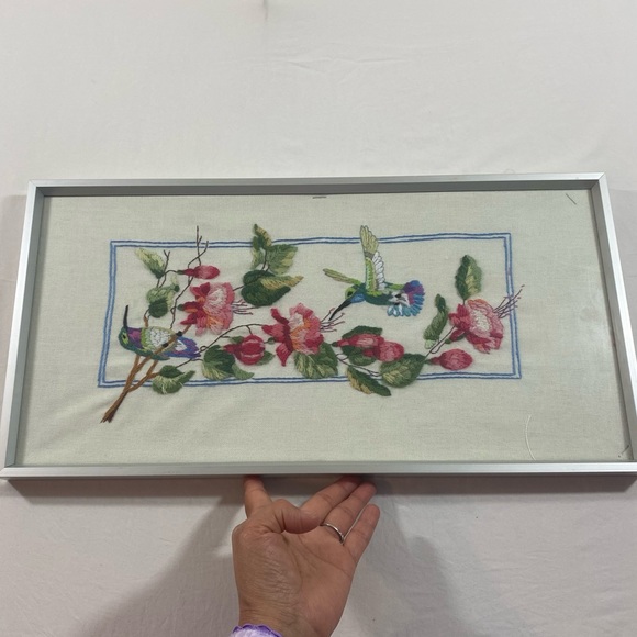 Wall Art Embroidered Hummingbird Roses Canvas 10x20 wall art - Picture 9 of 9